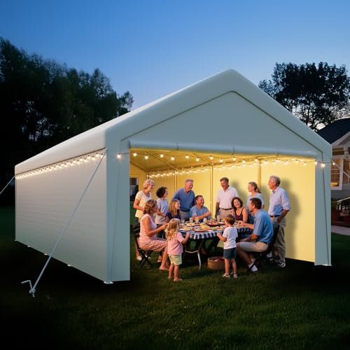 arvioo Pavillon mit 2 Seitenwände & 2 Eingänge, schaffen eine temporäre Raumlösung, 4 x 8 m XXXL Zeltgarage Lagerzelt Weidezelt Gerätezelt Winterfest Windschutz Wasserdicht, aus Stahl & PE-Plane (Weiß