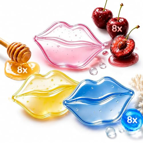 Moisturizing Lip Mask Sheet (24PCS) - Marine Collagen, Cherry & Honey - Anti-Wrinkle, Anti-Aging & Hydrating Lip Patches for Women - At Home Spa Day Essentials - Day & Night