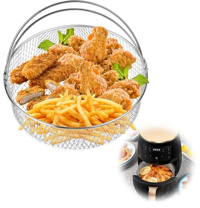 Air Fryer Basket, 8 Inch Air Fryer Replacement Accessory for Instant Pot 6-8 QT, 304 Stainless Steel Mesh Basket with Handle for AirFryer Oven Steamer