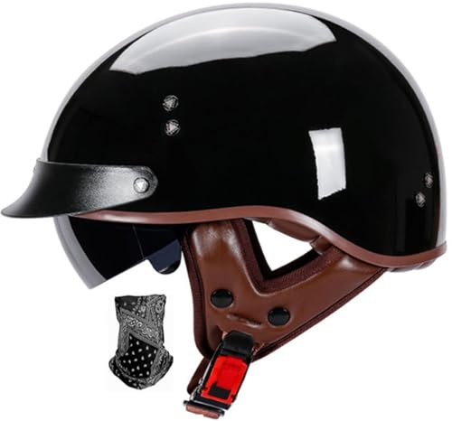 Retro Oldtimer Halbschale Jet-Helm Motorrad-Helm Brain-Cap,DOT/ECE-Zulassung Halbschale Motorrad-Helm Jet-Helm Roller-Helm Scooter-Helm Retro Motorrad Half Helm Mit Built-In Visier