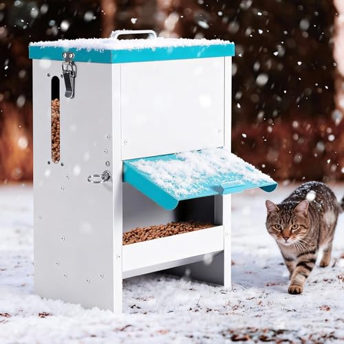 MUYIRTED Dispensador Comida Gatos con Comedero Elevado, 10L, Alimentador para Mascotas Integramente de Metal, Tolva para Varios Gatos, Robustos, a Prueba de Lluvia y Nieve
