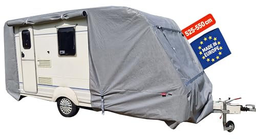 POLCOVER Abdeckplane für Wohnwagen | UV-resistente Wetterfeste Wohnmobilabdeckung | Langlebig Schutzhülle Atmungsaktive | 5 Schicht Wohnwagenplane 550 x 230 x 225 cm (EU-Version)