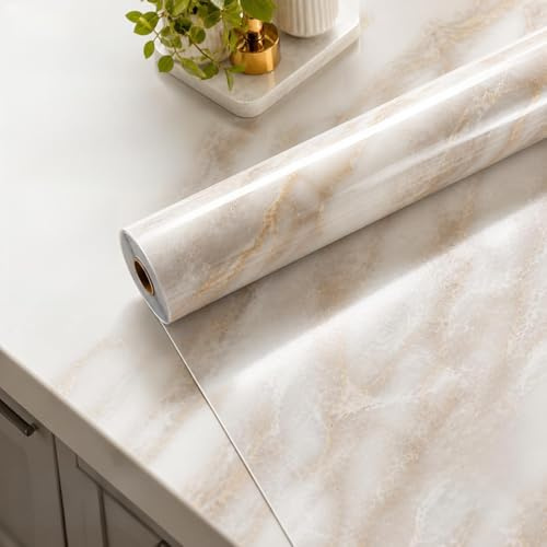Carta Adesiva per Mobili Effetto Marmo Elegante e Realistico 40x300, Pellicola PVC Impermeabile Autoadesiva e Removibile, Rivestimento per Cucina, Tavoli, Pareti e Bagno, Facile da Applicare e Pulire
