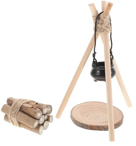 ORFOFE Mini Bois de Chauffage et Accessoires de Feu de Camp pour Maison de Poupée Modèle Miniature de Bûches et Mini Pot Décor de Camping Miniature pour Micro-Paysage Hivernal Scène