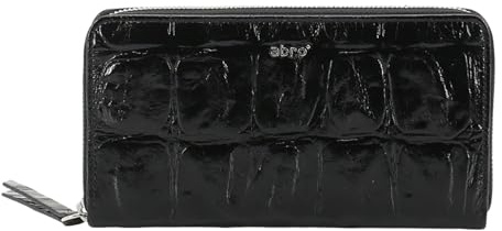 Abro Leder Geldbörse Leather Maxi Cocco Zip Wallet Black/Nickel schwarz