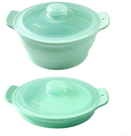 Vaporizador de silicona para microondas para cesta de vapor de verduras con tapa, recipiente de cocina saludable para arroz, carne, recalentar alimentos, microondas utensilios de cocina (verde)