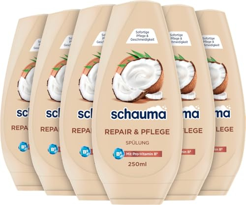 Schauma Spülung Repair & Pflege (6x 250 ml), Haarspülung mit Kokosnuss pflegt geschädigtes Haar, Spülung für sofortige Pflege & Geschmeidigkeit