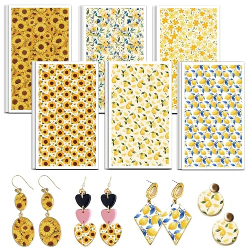 OLYCRAFT 24 Stück Gelbe Blumen Ton Transferpapier 6 Designs Zitronen Transferfolien für Polymer Sunflowers Polymer Ton Transferfolien Kleine Keramik Abziehbilder für Ton Ohrringe Schmuckherstellung