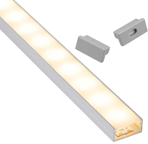 SOTECH LED Profil-PH1 (1000 x 18 x 8,5 mm) Silbermatt (EV1) | für breite LED Stripes bis 16 mm (z.B. für Philips Hue LightStrip) Aufbauprofil mit opaler Abdeckung und Endkappenset