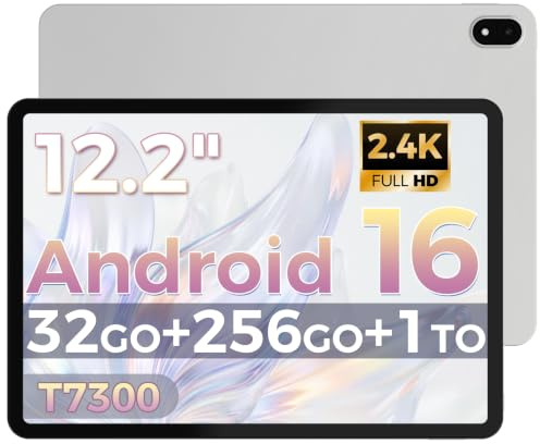 RebotAi Tablet 12 Pulgadas Android 16, 32GB RAM+256GB ROM, T7300 Octa-Core, 10000 mAh, 2400 * 1600IPS 2.4K,90Hz, Widevine L1, IP54,Tableta with Aguja，Estuche Negro