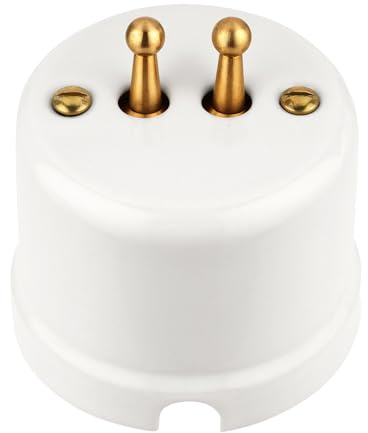 Aufputz Porzellan Retro Toggle Brass Doppelschalter, All-in-One, Serie QR1 weiß