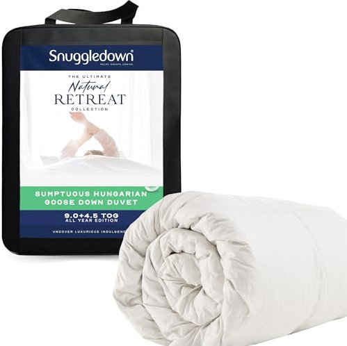 Snuggledown Hungarian Goose Down King Size Duvet 13.5 Tog - 4.5 + 9 Tog Combination Quilt with Ethically Sourced 80:20 Blend | UK-Made, Cotton Cover, Box Stitch, Washable (225 × 220cm)