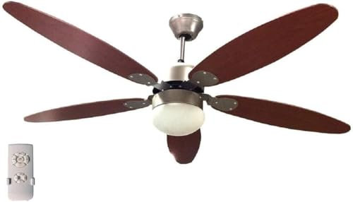 Megashopitalia Ventilatore a soffitto Ø 130cm 5 pale con telecomando LUCE Reversibile 70W Legno Funzione invernale Timer 3 Velocità