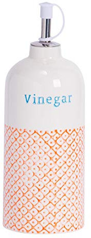 Nicola Spring Vinegar Bottle - 500ml - Dishwasher Safe Porcelain Kitchen Hand Printed Orange Vinegar Dispenser Cruet with Chrome Pourer Spout for Kitchens, Restaurants, Dining