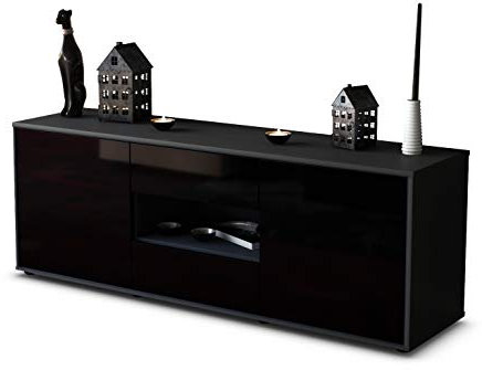 Stil.Zeit TV Schrank Lowboard Antonella, Korpus anthrazit matt, Front Hochglanz Design Schwarz (135x49x35cm), Push to Open Technik & Leichtlaufschienen