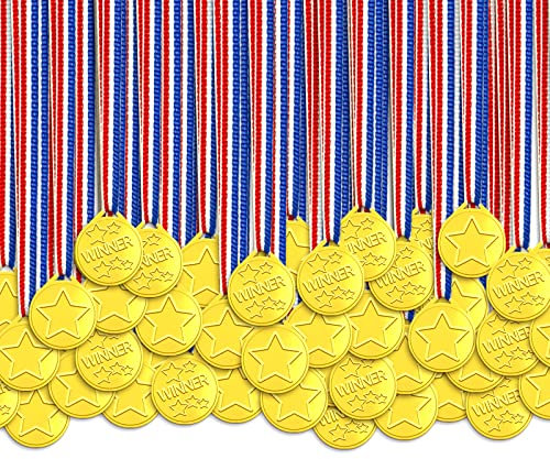 Anjing Medaillen für Kinder, 100 Stück Gewinner Goldmedaillen für Schule, Sportstag oder Mini-Olympiade Kindergeburtstag Party Kindergeburtstag Spiele mitbringsel Partygeschenk für Kinder