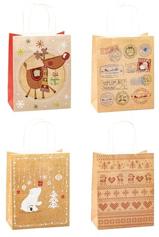 TSI Geschenktüten aus Kraftpapier WEIHNACHTEN, 12er Packung, Größe: Mittel (HxBxT 23 x 18 x 10 cm), Art. Nr. 88018