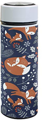 Bouteille thermos isotherme en acier inoxydable à double paroi Motif renard et feuilles