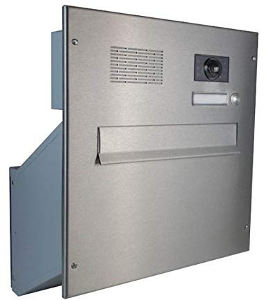 D-241 Edelstahl Mauerdurchwurf Briefkastenanlage mit Klingel, Sprechsieb & Kamera (Tiefe: 23-38 cm) - LETTERBOX24.DE