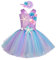 IBAKOM Costume Sir?ne Enfants Fille Ariel Raiponce D?guisement Princesse Cosplay Carnaval Halloween No?l F?te Anniversaire Paillette Robes Jupe Tulle Tutu avec Tresse/Bandeau Violet 1 7-8 Ans