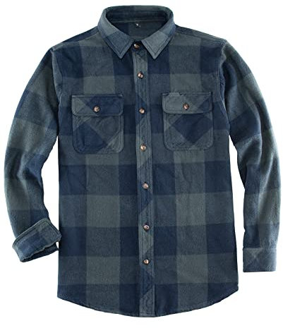 Chemise épaisse en flanelle brossée à carreaux pour homme - 100 % coton, Encre verte., Taille L