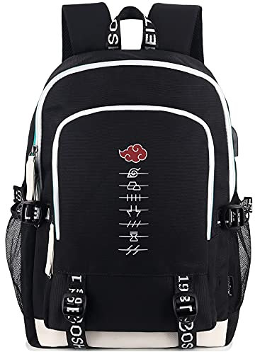 Roffatide Anime Naruto Anti-Village Symbols Akatsuki Red Cloud Laptop-Rucksack mit USB-Ladeanschluss und Kopfhöreranschluss