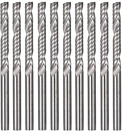 Bestgle 10pcs Tungsten Carbide End Mill Cutter, 1/8 Shank Single Flute Spiral Bit Edged Milling Cutter CNC Rotary Bits Set (3.175 x 22mm)
