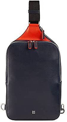 DUDU Sling-Bag in Leder für Herren, Tablet-Rucksack, Brusttasche mit Reißverschluss und verstellbarem Trageriemen Navy