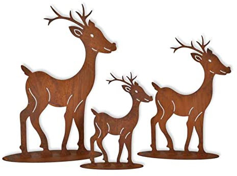 Rostikal 3er Deko Set Hirsch Familie Edelrost Gartendeko Figuren Rost Skulptur Deko Rentiere