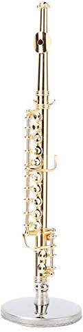 HERCHR 11cm Mini Gold Flute Model, Mini Musical Instrument Model with a Delicate Storage Box Miniature Instruments for Music Room Decoration