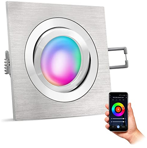 SSC-LUXon QF-2 Smart Einbaustrahler eckig Alu GU10 RGB WLAN dimmbar | Smarter Einbaustrahler eckig gebürstet mit RGB GU10 - 16 Mio Farben & Weißtöne per App & Sprache, WLAN ohne Hub, schwenkbar