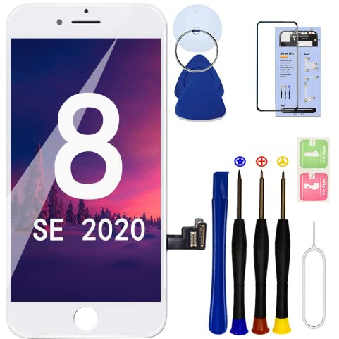 1xErsatzdisplay für iPhone 8, 11.9 cm (4.7 Zoll), LCD-Touch-Digitizer, komplettes Display, mit wasserfestem Klebstoff, gehärtetes Glas und Reparaturwerkzeug-Set (weiß, A1905, A1906))