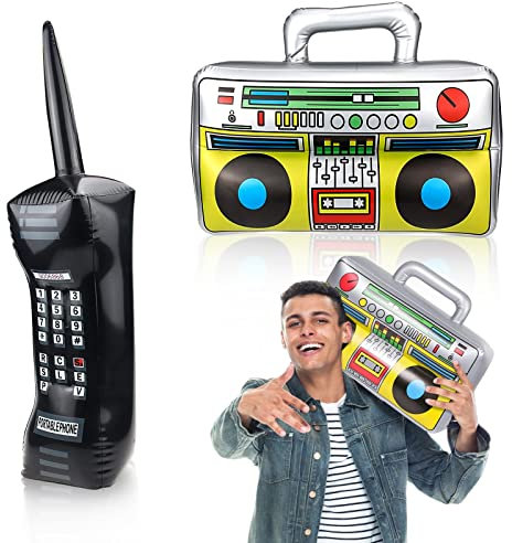 Aufblasbare Boombox, Stereo- und übergroße aufblasbare Handy-Requisiten, Brow Up Retro Handy Requisiten für 80er 90er Hip Hop Kostüm Kit, Rapper-Kostüm-Motto-Partyzubehör für Männer, 2 Stück