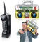 Aufblasbare Boombox, Stereo- und übergroße aufblasbare Handy-Requisiten, Brow Up Retro Handy Requisiten für 80er 90er Hip Hop Kostüm Kit, Rapper-Kostüm-Motto-Partyzubehör für Männer, 2 Stück