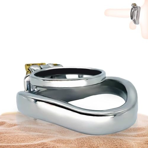 QgLust Edelstahl Chastity Cage Peniskäfig Keuschheitsgürtel Cockringe Klein Keuschheit Keuschheitskäfig Mann Bondage Extrem für Männer Keuschheit Penis Käfig(Kleiner Ring 35 mm, Gebogener Ring 50 mm)