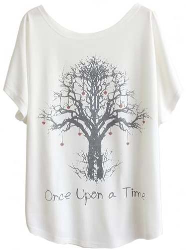 Luna et Margarita T-Shirt Femme Blanche Manche Chauve-Souris à Motif col Rond Coton mélange Taille 36 38 40 42 44 46
