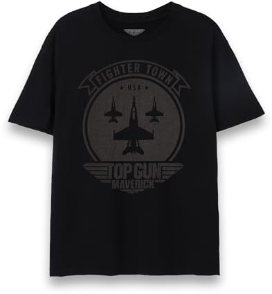 Top Gun Maverick Mens T-Shirt | Adults Aviatior Helmet Fighter Town Short Sleeve Graphic Tee in Black | Air Station USA Action Movie Apparel Top | Iconic Film Series Merchandise Gift