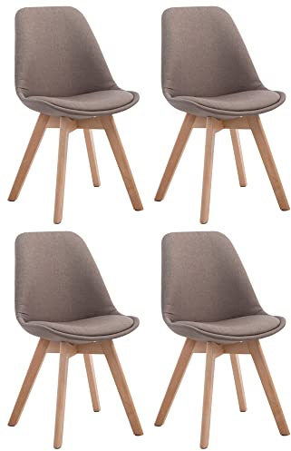 CLP 4er Set Retrostühle Borneo V2 Mit Stoffbezug Und Hochwertiger Polsterung I Lehnstühle Mit Holzgestell, Farbe:Taupe, Gestell Farbe:Natur