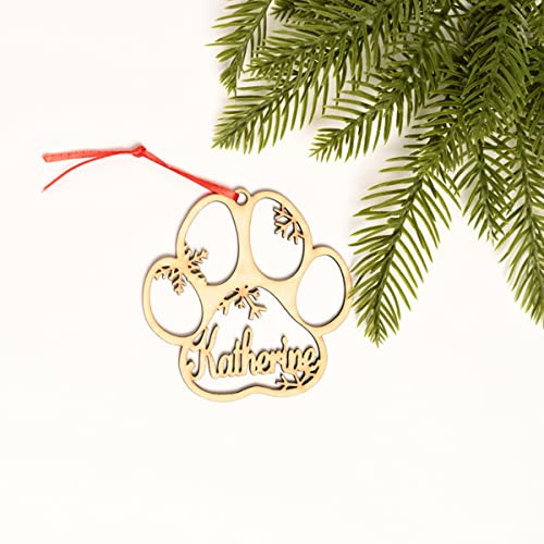 WEIYOUDP Adorno de madera personalizado para patas de perro y gato, decoración de árbol de Navidad, huella de perro personalizada, 4 pulgadas de diámetro, 2 pulgadas de grosor