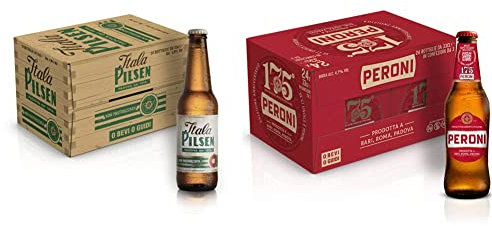 Itala Pilsen Cassa Birra con 24 Bottiglie da 33 cl, 7.92 L, Birra Non Pastorizzata dal Gusto Autentico, 4.8% Vol & Peroni Birra 175 Anniversario, Cassa Birra con 24 Birre in Bottiglia da 33 cl, 7.92 L