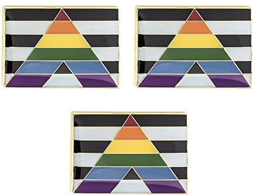 3 X LGBTQ+Straight Ally Pride Flag Lapel Pins – Rainbow Enamel Badges for Allyship and Support – Rectangle Metal Design – Size: 2.3cm x 1.5cm