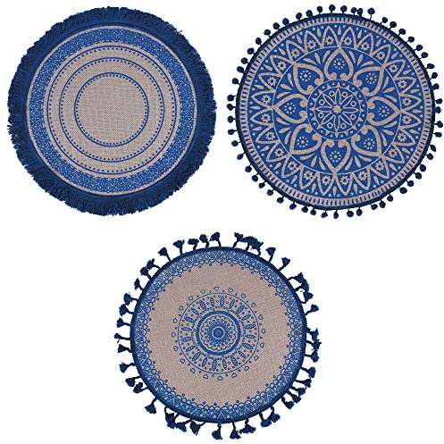 Villa d'Este Home Tivoli Set 6 Tovagliette tonde 38 cm in juta, Blue