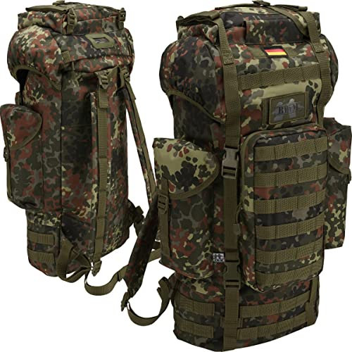 BWuM Bundeswehr Kampfrucksack Molle 65L + Patch & Flagge, Farbe:Flecktarn