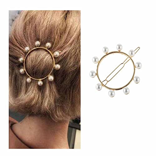 Dervivea Boho Perle Kreis Haarspange Barrette Offener Kreis Haarspange Pin Gold Perle Haarnadel Clips Kreis Perle Haarnadeln Dekorative Haarschmuck Für Frauen Und Mädchen Kopfschmuck