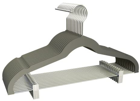 COM-FORT HOUSE - Perchas Terciopelo con Pinzas Antideslizantes- Color Gris- 12 Unidades- 2 Clips Ajustables - para Pantalones, Faldas, Vestidos - Gancho Giratorio 360° - Ahorra Espacio