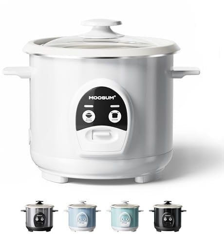 MOOSUM Cuiseur de Riz & Commande à Un Bouton, 0,6L - 3CUP, Pour 1-3 Personnes, Préparation Rapide Sans Brûler - Avec Fonction de Maintien au Chaud Inclus Cuillère et Verre Doseur