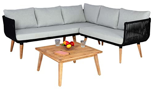 Mendler Garten-Garnitur HWC-L30, Garnitur Sitzgruppe Lounge-Set Sofa, Akazie Holz MVG-Zertifiziert - Polster hellgrau