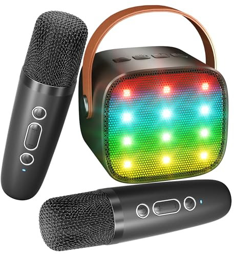 BONAOK Mikrofon Karaoke Spielzeug 2 Mikrofon, Bluetooth Karaokemaschinen für Kinder Erwachsene, Tragbarer Karaoke-Player Mikrofon zum Aufladen, Kinder Elektronisches Spielzeug (Schwarz)