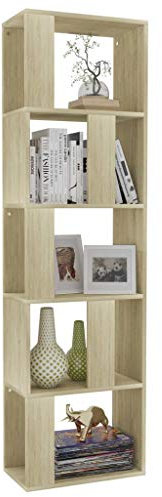 Natulvd Bücherregal mit 5 Ebenen, schmales CD/DVD-Regal mit offenem Stauraum, Eck-Bücherregal, Raumteiler, Pflanzenblumenständer für Wohnzimmer, Eingang, Flur, Büro – Braun