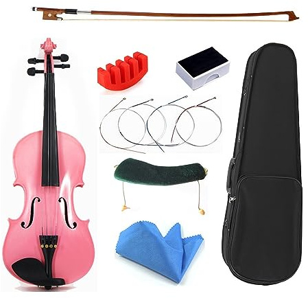 Anfänger Geige Student Anfänger Hochwertiges Massivholz 4/4 Violino Geige Komplettset Zubehör Rosa Violine (Color : 3/4)